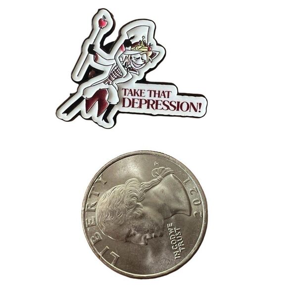 Hazbin Hotel Lucifer Iconic Take that Depression Mental Health Enamel Pin - Picture 3 of 8